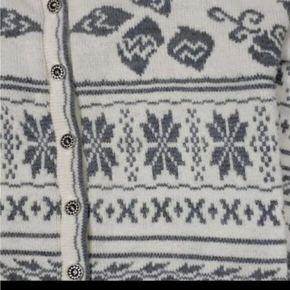 Vintage 70s Fair Isle White Nordic Knit Cardigan Sweater Rose Snowflake - Picture 8 of 15